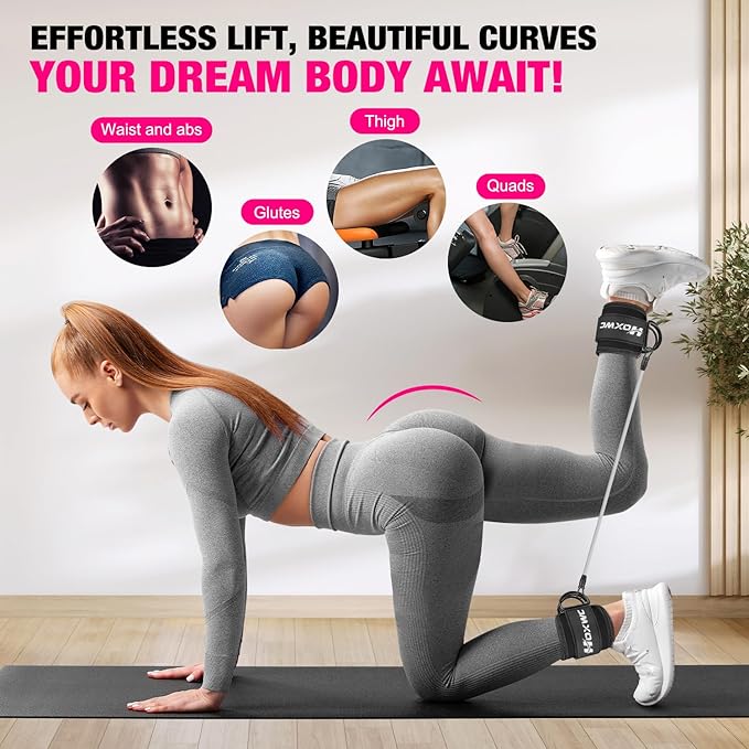 Ankle Resistance Bands with Cuffs, Ankle Bands for Working Out, Ankle Resistance Band for Leg, Booty Workout Equipment for Kickbacks Hip Fitness Training, Exercise Bands for Butt Lift Women-FlexoryFit