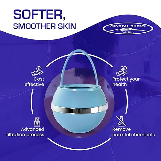 Crystal Quest Bath Ball & Replacement Filter Cartridge Bundle - Water Filter System-Reduce Contaminants for Softer &Smoother Skin-Effortless & Quick Installation|Bundle and Save (Blue)