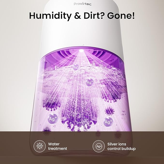 MistFree Evaporative Humidifier for Bedroom, 3L No White Dust for Sensitive Individuals & Kids, Auto Humidity Control, Ultra Quiet Sleep Mode, Easy Clean Tank for Office & Small Room