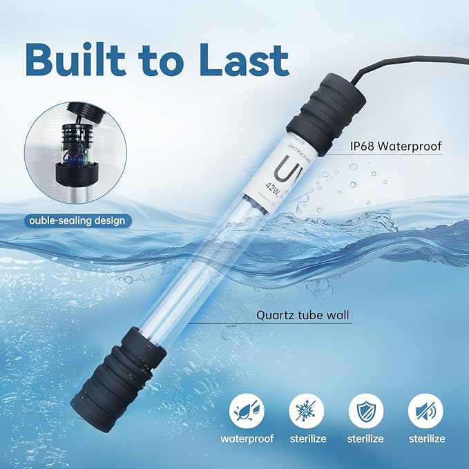Pond UV Light for Fish Tank UV Pond Water Clarifier for 100-2000 Gallon UV Pond Filter for Koi Pond Swimming Pool Spa Large Fish Tank UV Light Aquarium for Outdoor Pond Algae Control（32W）