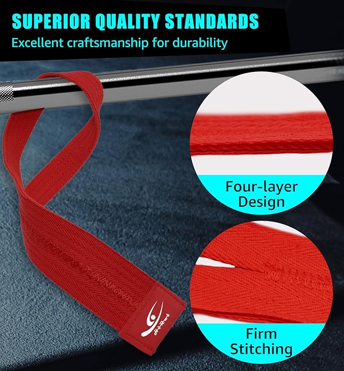 HiRui Cotton Lifting Wrist Straps (Pair) for Weightlifting Powerlifting Bodybuilding Strength Training | Wrist Support Wraps for Enhanced Grip & Stability - Soft & Durable, 13 inch Fits All-FlexoryFit