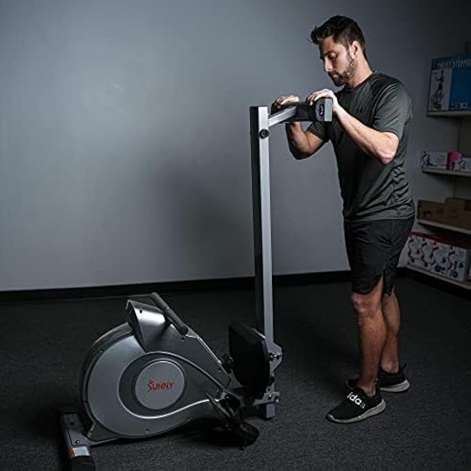 Sunny Health & Fitness Flip & Foldable Rowing Machine for Home w/Extended Slide Rail, Full-Body Workout, Low-Impact, Optional Extra Long Rail, Quiet Rail Cover, Water Motion and Free SunnyFit App-FlexoryFit