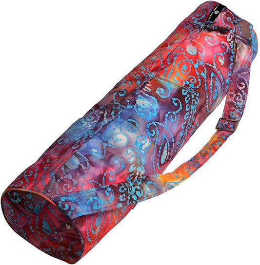 Hugger Mugger Batik Yoga Mat Bag - beautiful pattern, durable 100% cotton, full lining, adjustable strap, 2 extra zipper pockets-FlexoryFit