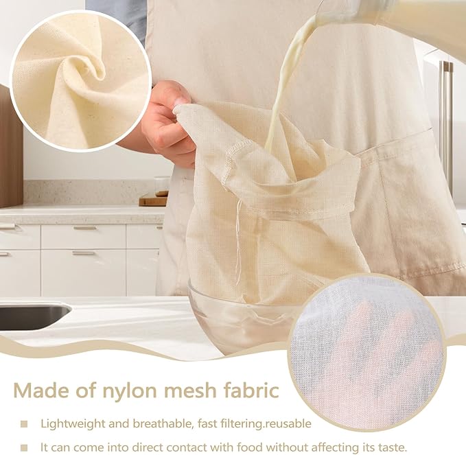 12 Pieces Milk Nut Bag Strainer 9" x 11", Reusable Cheese Cloth Bag for Straining Fruit Juice, Fine Mesh Food Cloth Strainer Filter for Cream Cold Brew Coffee Butter Yogurt Tea Tofu (25x30cm)
