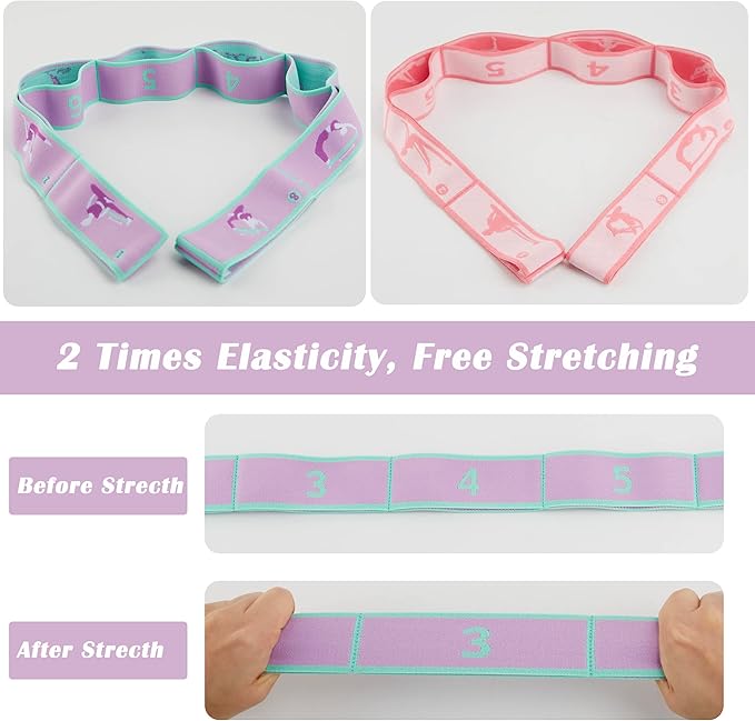 2 PCS Stretch Strap for Kids Dance Elastic Band for Children Gymnastics Stretching Strap Kids Stretching Bands Multi-Loop Adjustable Exercise Bands Stretching Resistance Ballet Bands -8 Loops-FlexoryFit