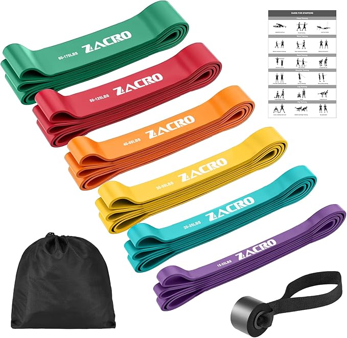 Zacro Resistance Bands, 6 Resistance Levels Pull Up Assistance Bands, Exercise Bands for Men&Women, Heavy Duty Resistance Band Set with Door Anchor, for Working Out, Muscle Training, Physical Therapy-FlexoryFit