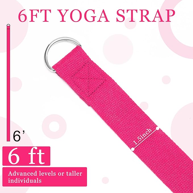 Leyndo 24 Pieces Yoga Strap Stretching Pilates Exercise Adjustable Straps 6 ft Non Elastic Yoga Belt with Adjustable D Ring Buckle for Pilates Gym Workouts Fitness-FlexoryFit