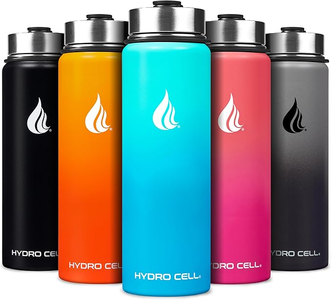 HYDRO CELL Stainless Steel Insulated Water Bottle with Straw - For Cold & Hot Drinks - Metal Vacuum Flask with Screw Cap and Modern Leakproof Sport Thermos for Adults (Teal/Blue 24oz)