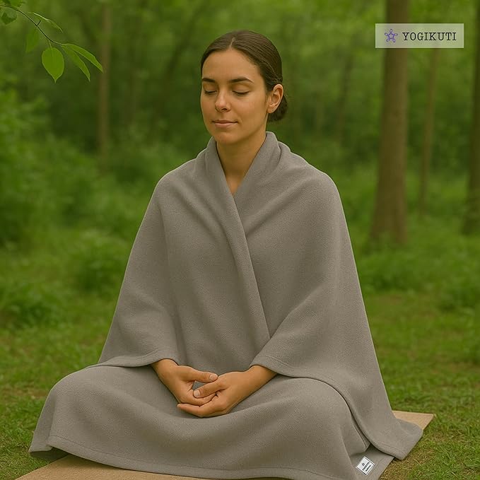Yogikuti Iyengar Cotton Yoga Blanket Set of One – Thick Handwoven Yoga Blankets for Restorative Yoga, Meditation & Pranayama – Premium Cotton Yoga Blanket for Support & Comfort in Pranayama (Gray)-FlexoryFit