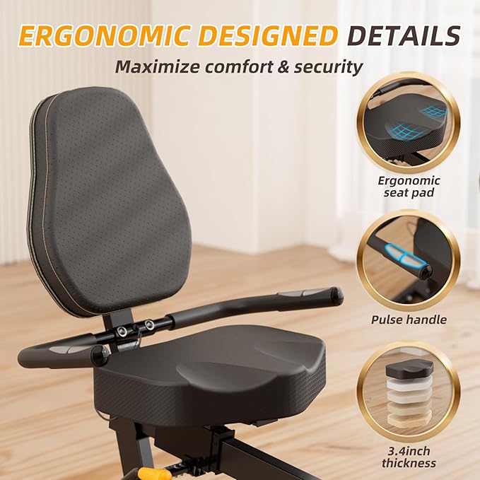 VANSWE Recumbent Exercise Bike, Recumbent Stationary Bikes for Home 400 LBS Weight Capacity, Exercise Bike for Home Seniors with Smart App and Bluetooth Connectivity, LED Display, Pulse Handle-FlexoryFit
