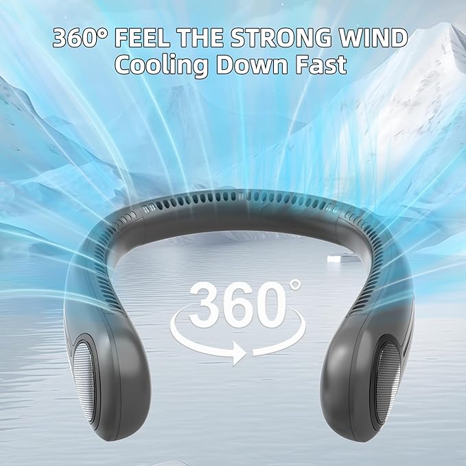 Portable Neck Fan,Hands Free Personal Wearable Bladeless Fan,6000mAh USB Rechargeable,360° Cooling,LED Display,4-Speeds,Birthday Gifts for Men Women Dad Mom,Outdoor Indoor Travel Camping (Dark grey)