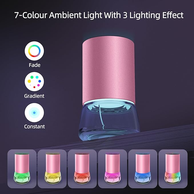 Waterless Essential Oil Diffuser 100ML Large Capacity Battery Operated Cordless Aromatherapy Diffuser with Timing & 3 Mist Levels car Diffuser 7 Colour Led Lights (Pink)