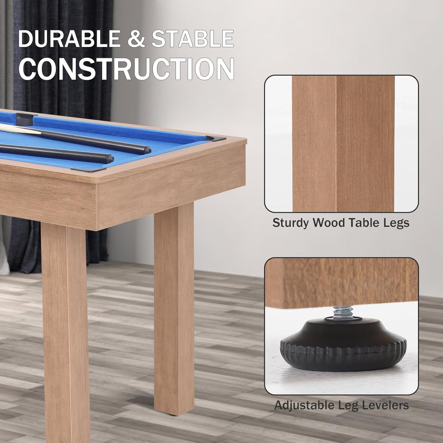 54" Portable Pool Table - Billiard Table for Kids & Adults with 2 Cues, Triangle Rack, Chalk & Brush - Compact Wooden Game Table for Home, Game Room, Indoor & Outdoor