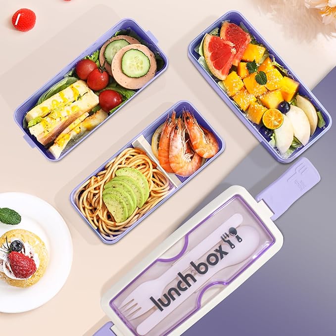 Iteryn Bento Box Lunch Box, 3 Layers Stackable Lunch Containers with Compartments - Leakproof Meal Prep Containers-FlexoryFit