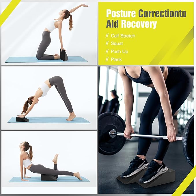 Foam Wedge Slant Board, 2 Pack Squat Wedge for Yoga, Calf Stretching, Physical Therapy & Foot Rehabilitation - Exercise Blocks for Squats, Balance, Pushup & Pilates (Black)-FlexoryFit