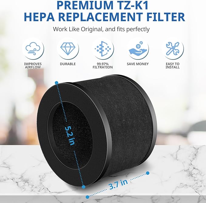 3 Pack TZ-K1 Replacement Filter Compatible with ToLife TZ-K1 Air Puri-fier, FreAire KN6391 and MK01 MK06 Air Purifiers, Efficienct 3-in-1 Filter, Activated Carbon and Pre-filter, 360° Rotating Filters