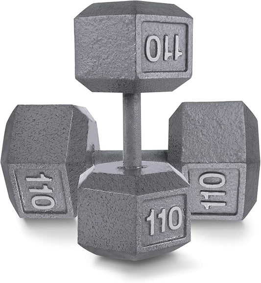 WF Athletic Supply Cast Iron Solid Hexagon Gray/Black Dumbbells, Strength Training Free Weights Set of 2 for Women and Men, Hand Weights Sold by Pairs, Multi-Select Size Options Available-FlexoryFit