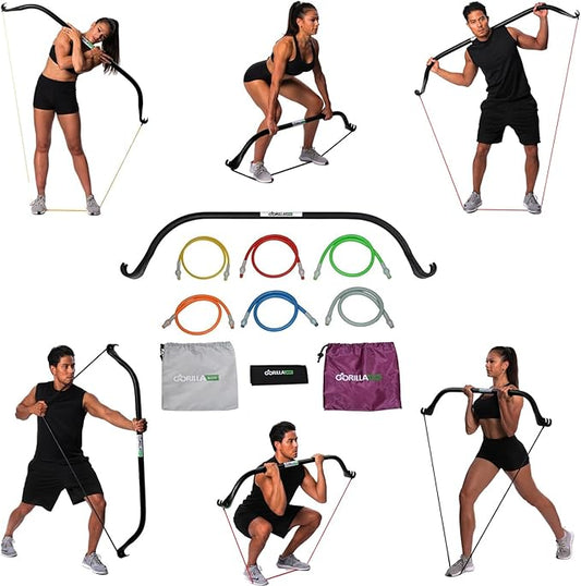 Lite Gorilla Bow Portable Home Gym Resistance Bands and Bar System for Travel, Fitness, Weightlifting and Exercise Kit, Full Body Workout Equipment Set-FlexoryFit