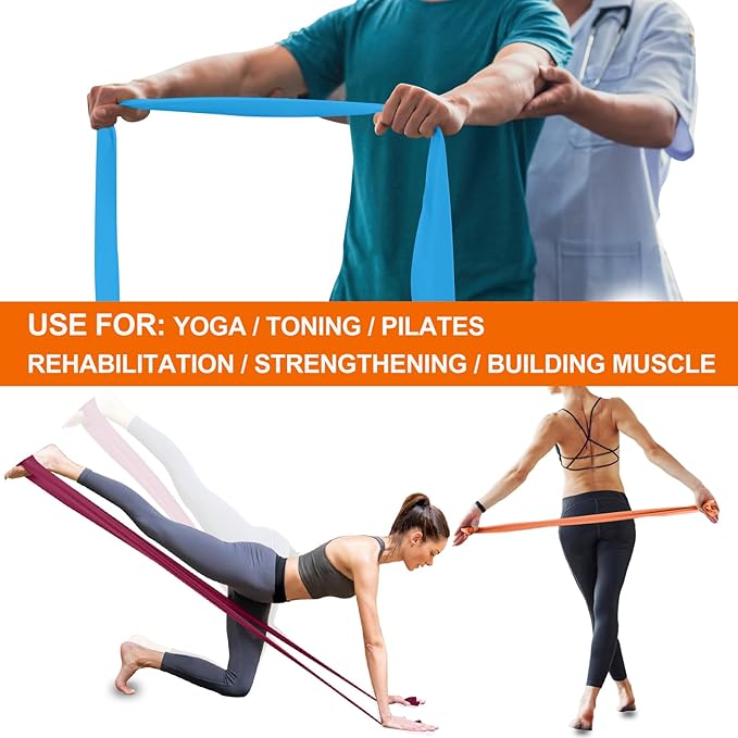 Resistance Bands,Professional Long Non-Latex Elastic Stretch Bands,Exercise Bands for Physical Therapy, Yoga, Pilates, Rehab, at-Home or The Gym Workouts, Strength Training-FlexoryFit