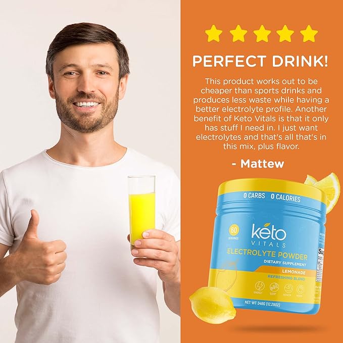Keto Vitals Electrolytes Powder | Keto-Friendly Electrolytes with Potassium, Magnesium, Sodium, Calcium | Keto Electrolytes Supplement Energy Drink Mix | Sugar-Free, Zero Calories, Zero Carbs-FlexoryFit