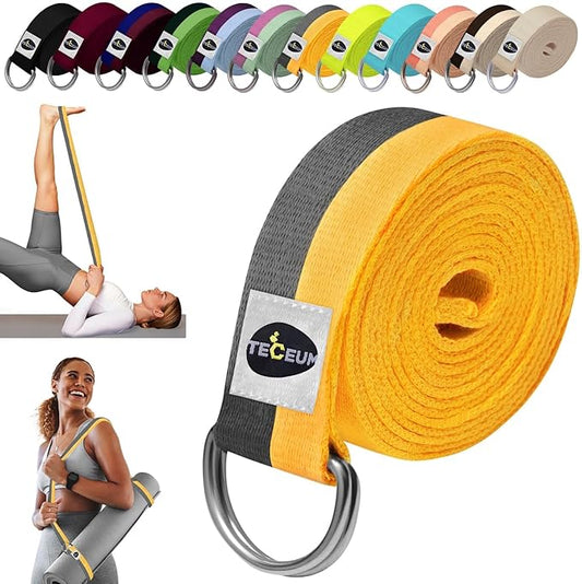 TECEUM Yoga Strap & Mat Strap – 2 IN 1 – Cotton – 6 ft 8 ft 10 ft (30+ colors) – Adjustable Non-Slip Belt for Yoga, Pilates, Stretching, Physical Therapy, Fitness & Home Workout – For Carrying Mats-FlexoryFit