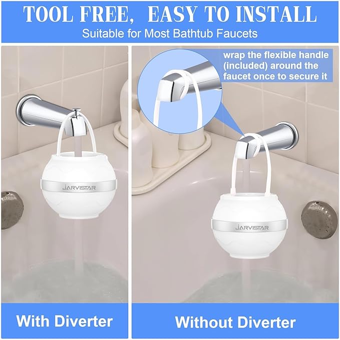 Bath Filter for Tub Faucet - 2500 Gallons of Filtration Reduces Contaminats - Reusable Hanging Bathtub Water Filter - No Installation Needed for Home Use, BPA-Free, White