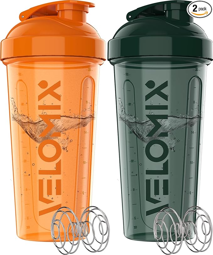 '-2 Pack- 28 oz Protein Shaker Bottles for Protein Mixes - 2x Wire Whisk | Leak Proof Shaker Cups for Protein Shakes | Protein Shaker Bottle Pack | Shakers for Protein Shakes-Green&Orange-FlexoryFit