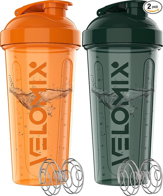 '-2 Pack- 28 oz Protein Shaker Bottles for Protein Mixes - 2x Wire Whisk | Leak Proof Shaker Cups for Protein Shakes | Protein Shaker Bottle Pack | Shakers for Protein Shakes-Green&Orange-FlexoryFit
