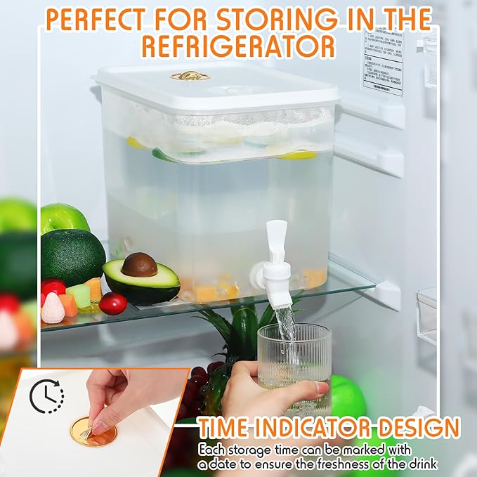 Domensi 6 Pack 2 Gallon Drink Dispenser for Fridge with Spigot Water Dispenser Leak Proof Lids Filter Screen Beverage Juice Container Sealed Plastic Lemonade Milk Cold Hot Drink Tea Jug for Party