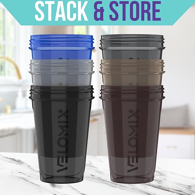 '-6 PACK- Shaker Cups for Protein Shakes 20 oz - 6x Wire Whisk | Leak Proof Protein Shaker Bottle for Protein Shakes, Shaker Bottle Pack for Pre & Post Workout, Shaker Cup (Modern Neutrals)-FlexoryFit