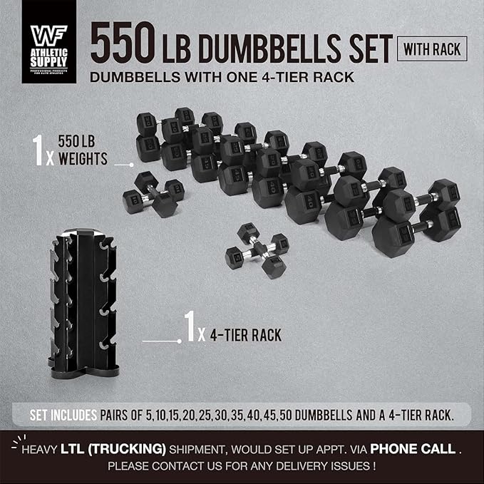 WF Athletic Supply Rubber Encased Hex Dumbbells with Rubber Grip Contoured Handle for Muscle Toning, Strength Building & Full Body Workout-FlexoryFit