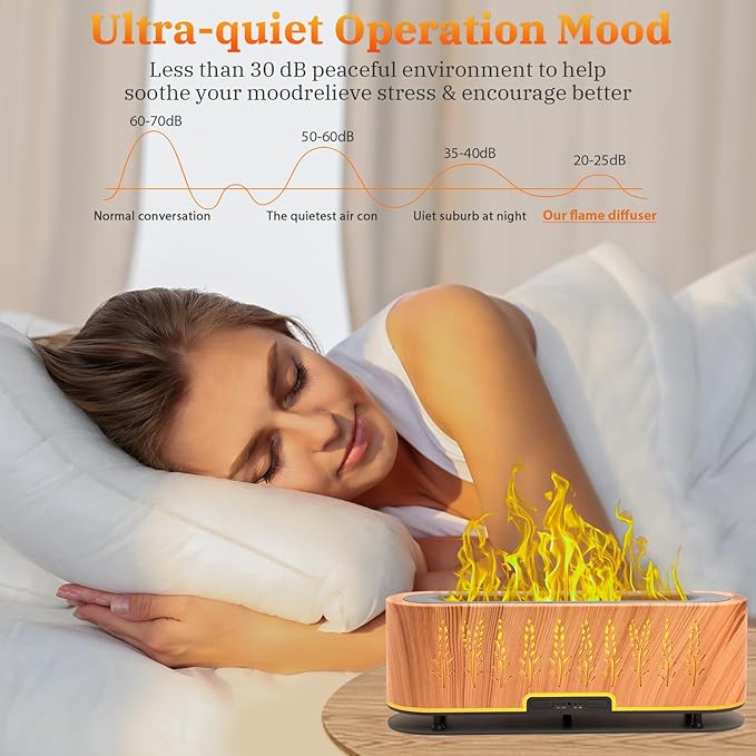 Essential Oil Diffusers, Flame Air Diffuser, 200ml Aromatherapy Diffuser with 2 Mist Mode 4 Timer Up & Waterless Auto-Off Protection for Bedroom Home, Office(Wood)