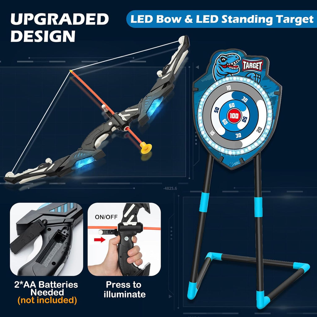 LED Standing Target Archery Set with Bow & Arrows for Kids 4-12 Years Old, Outdoor Sports Toy Gift for Boys & Girls