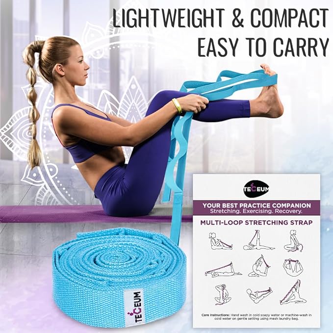 TECEUM Stretching Strap for Yoga & Physical Therapy – 10 Loops – Non-Elastic Leg Stretch Straps for Stretching, Exercising, Pilates, Post-Injury Rehabilitation for All Levels – Men & Women-FlexoryFit