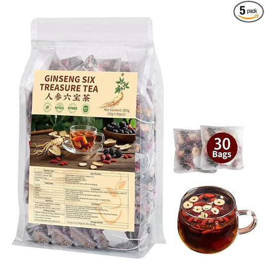 Kidney Tea Formula Ginseng Six Treasure Tea - Natural Chinese Traditional Herbal Ginseng Five Treasures Kidney Detox Cleanse Teabag For Men Women - 30 Bags-FlexoryFit