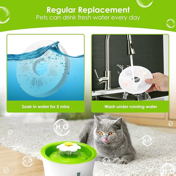Cat Water Fountain Filters, 8 Pack Triple Action Water Fountain Filters, Replacement Cat Drinking Fountain Filters, Activated Carbon Filter Compatible with 3L Flower Pet Water Dispenser Fountain
