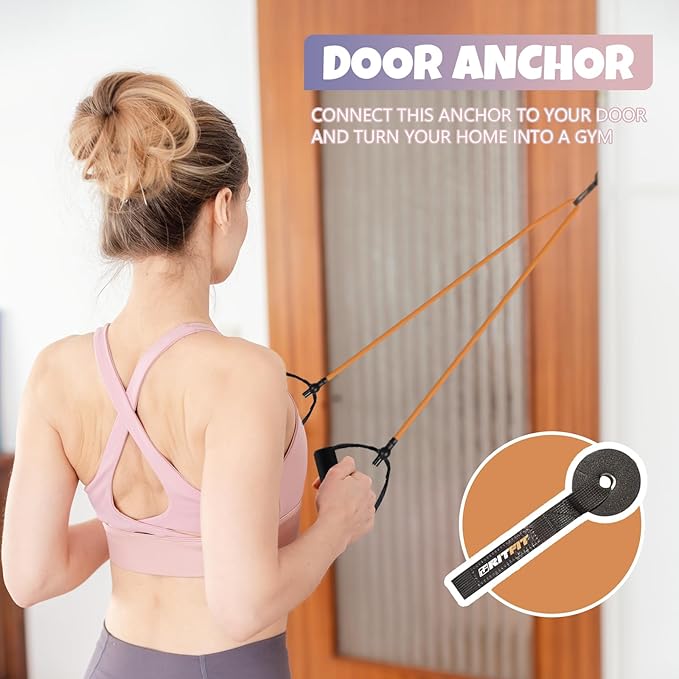 RitFit Single Resistance Exercise Band with Comfortable Handles - Ideal for Physical Therapy, Strength Training, Muscle Toning - Door Anchor and Starter Guide Included-FlexoryFit