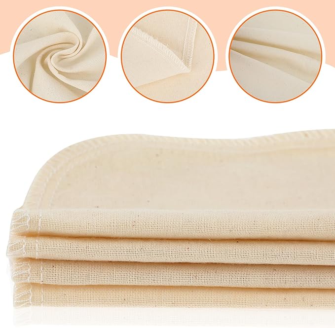4 Pack Nylon Nut Milk Bag 12 × 8 Inches Fine Mesh Cheese Cloth Multiple Usage Reusable Food Strainer Professional Cold Brew Filter for Straining Juice Coffee Yogurt Tea (Cotton, 12×8 In)