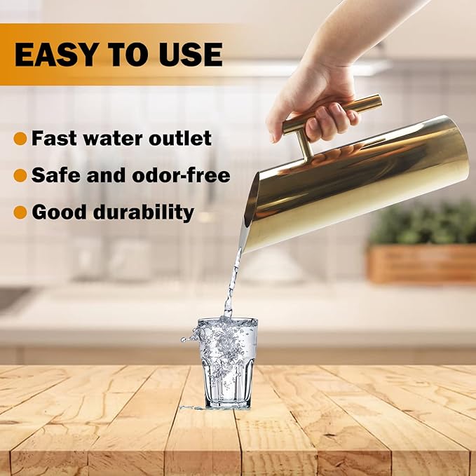 Stainless Steel Water Pitcher 53oz Coffee Milk Carafe Frothing Cup Pitcher Jug with Handle Gold Copper Beverage Plated Modern Drink Carafe for Home Restaurant bar