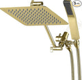 G-Promise All Metal 10" Dual Square Shower Head Combo | Rain Shower Head | Handheld Shower Wand | Adjustable | 3-Way Diverter | 71" Extra Long Hose - A Bathroom Upgrade (Polished Brass)