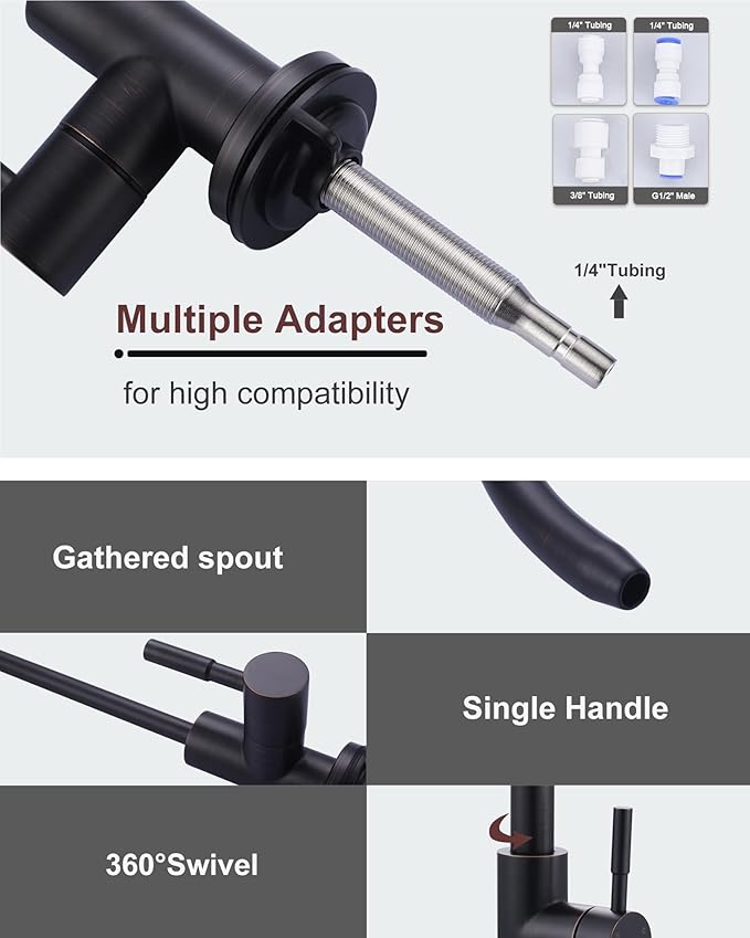 Kitchen Faucet and Water Filter Faucet Combo, WOWOW Stainless Steel Kitchen Sink Faucet with Drinking Water Faucet for Reverse Osmosis or Water Filtration System, Oil-Rubbed Bronze