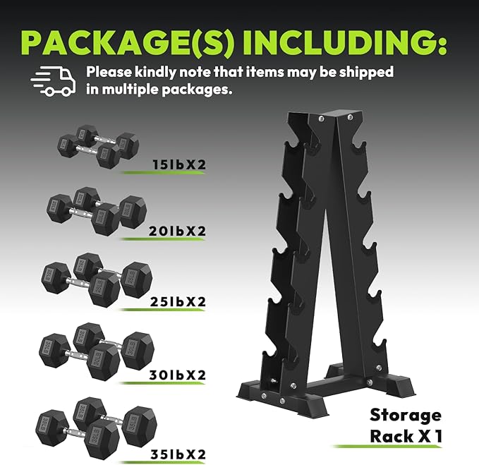 Hex Dumbbell Sets with Rack, 60-550 lb Rubber Encased Exercise & Fitness Dumbbells Set with Rack Option, Hand Weight for Strength Training, Weight Dumbbells-FlexoryFit