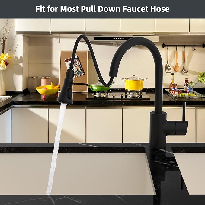 Hibbent Pull Down Spray Head for Kitchen Faucet, NSF/ANSI/CAN 61 & CUPC Certified 3-Function Spray Nozzle, 15 Adapters, Sink Faucet Head Replacement Compatible with Moen, Delta, Kohler, Matte Black