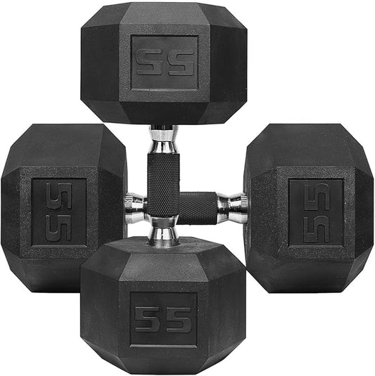 WF Athletic Supply Rubber Encased Hex Dumbbells with Rubber Grip Contoured Handle for Muscle Toning, Strength Building & Full Body Workout-FlexoryFit