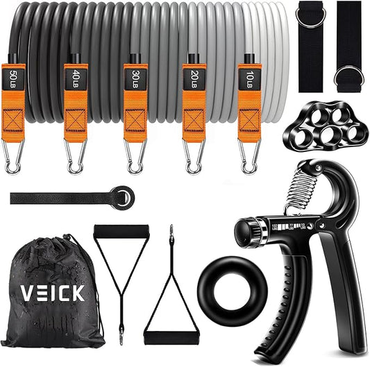 VEICK Resistance Bands, Exercise Bands for Working Out with Handles, Elastic Workout Bands for Men Women, Exercising Bands for Strength Training Equipment at Home Gym-FlexoryFit