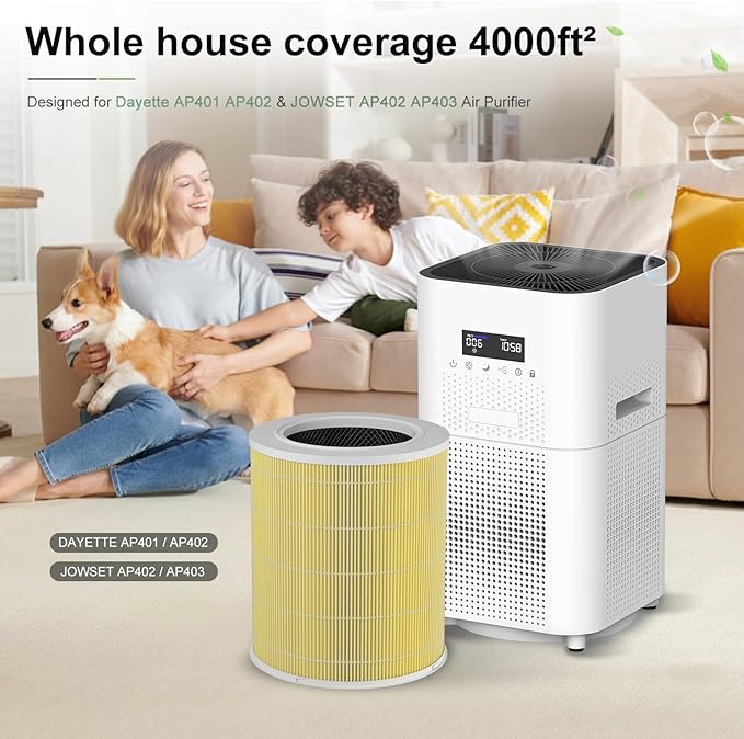 2 Pack AP401 AP402 Filter Replacement, Compatible with Dayette AP401 AP402 and JOWSET AP402 AP403 Air Purifier for Large Room up to 3000Ft², H13 True HEPA Filter, Designed for Pet