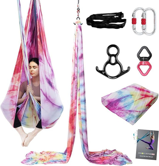 PRIOR FITNESS Aerial Silks Kit Colorful 9/15/20 Yards 40D Nylon Fabric Hammock Set With Hardware & Guide for All Levels Of Aerial Yoga Practice and Acrobatic Flying For Adults Aerial silk-FlexoryFit