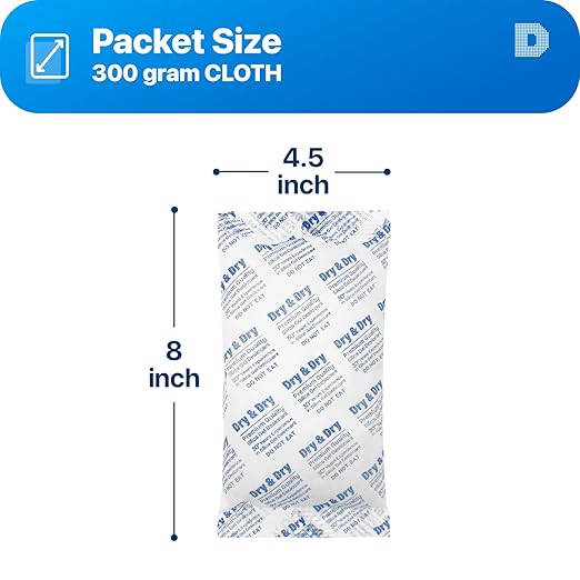 Dry & Dry 300 Gram [5 Packets] Silica Gel Packets Desiccants, Silica Packets - Rechargeable Silica Gel Packs, Moisture Absorbers, Desiccants Packets, Silica Gel