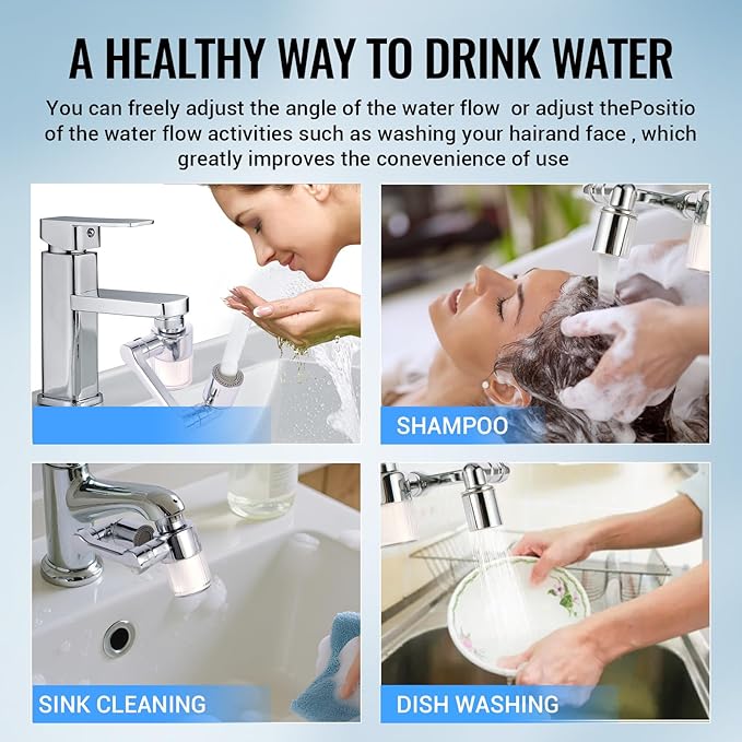 1080° Swivel Faucet-Extender Sink-Aerator - 2 Mode Splash Water Filter Extension, Kitchen Bathroom 360° Rotatable Spray Attachment, Multifunctional Universal Robotic Arm -Wash Hand/Hair/Face (Silver)