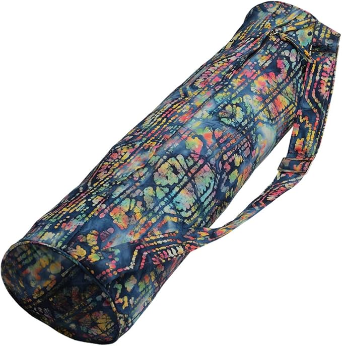 Hugger Mugger Batik Yoga Mat Bag - beautiful pattern, durable 100% cotton, full lining, adjustable strap, 2 extra zipper pockets-FlexoryFit